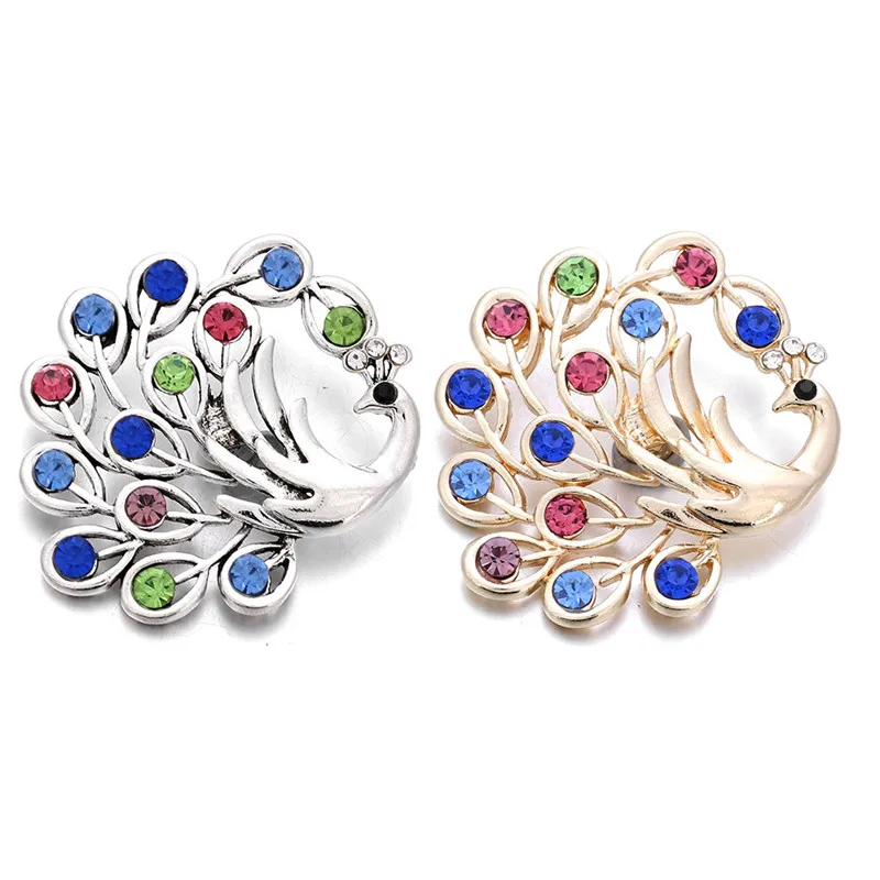 

10pcs/lot New Snap Button Jewelry 18mm DIY Beautiful Peacock Snap Buttons Fit Silver Snap Bracelets for Women ZA004