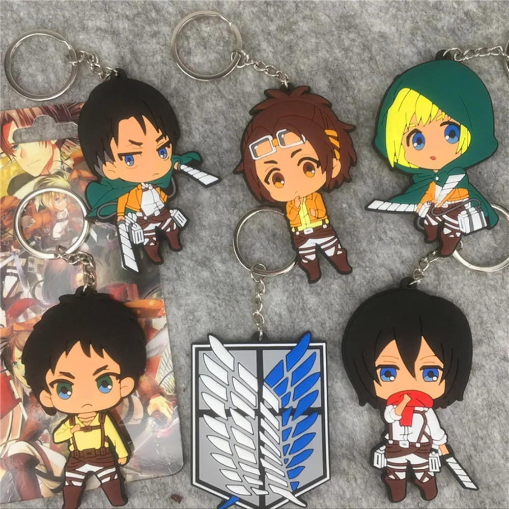

Anime Attack on Titan Rivaille Levi PVC keychain Ackerman Wings of Liberty funny bag pendant keyrings portachiavi kids toy gift