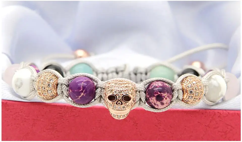 Ailatu Красочные 8 мм фиолетовый море осадка камень Ясно CZ Сердце Череп Мода Стиль браслет девушка и Для женщин подарок