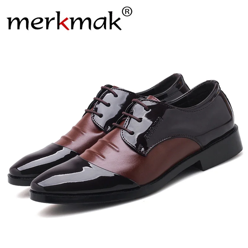 

Merkmak Men Dress Shoes Plus Size 38-48 Men Business Flat Shoes Black Brown Breathable Low Top Men Formal Office Shoes