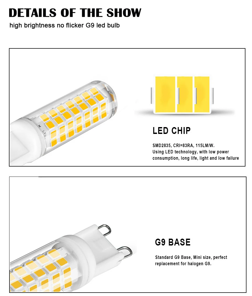 С регулируемой яркостью G9 светодиодный светильник без мерцания AC220V 110V 5,5 W светодиодный светильник лампы Супер яркий люстра светодиодный светильник заменить 70 Вт галогенная лампа