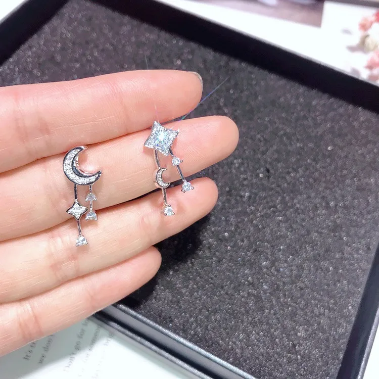 moon stars cz earrings 925 silver post Hypoallergenic fadeless alloy fashion jewelry stud earrings for women girl gift