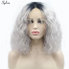 Sylvia темные корни с серым синтетическим кружевом передние парики глубокая волна термостойкие волокна волос со средней частью для женщин
