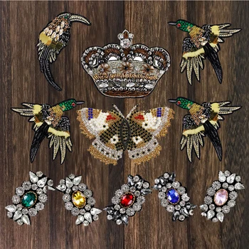 

1set Rhinestone Crown Butterfly Bead Patch Flower Birds Sequin Crystal Applique Clothing Sewing on Shoes Bag Patch DIY Apparel