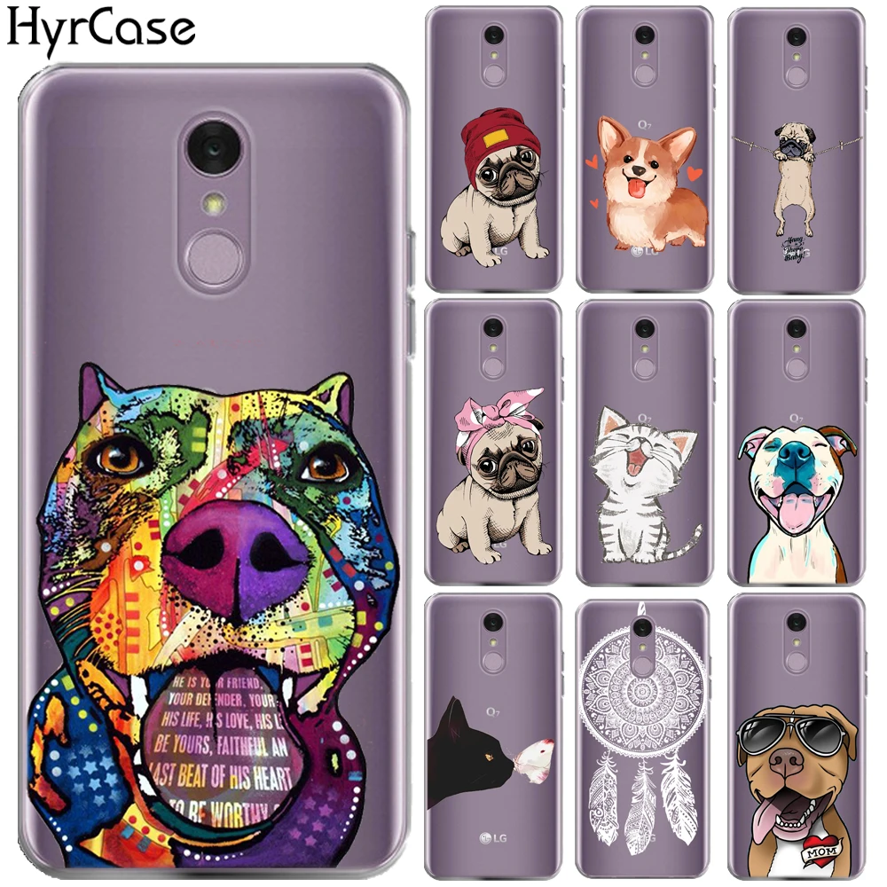 

Funny Cute Cartoon Cat Soft TPU Case For LG Q7 Dog Floral Silicon Transparent Phone Back Cover For Coque LG Q7 LGQ7