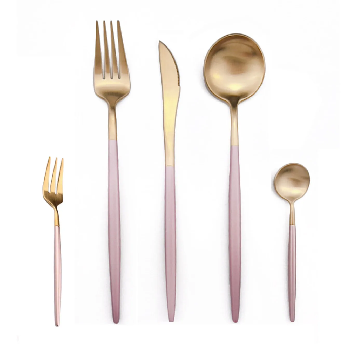 

30Pcs Cutlery Set Pink Gold Dinnerware Tableware Set 304 Stainless Steel Fork Knife Scoop Silverware Set with Small Fruit Forks