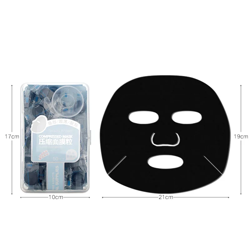 50Pcs Natural Bamboo Charcoal Mask Paper Facial Compressed Masks Face