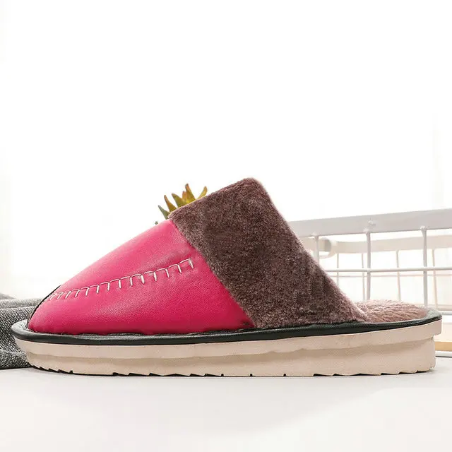 Leather Women Men Couples Home Slippers For Indoor House Bedroom Shoes Comfortable Plush Unsex Warm Mens Slippers Shoes (10)