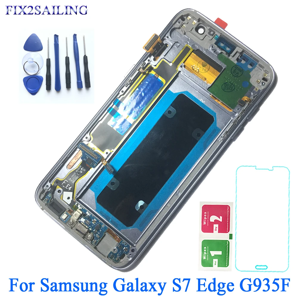 5,5 ''Супер AMOLED lcd для SAMSUNG Galaxy S7 Edge G935 G935F сенсорный экран дигитайзер дисплей с рамкой для S7 Edge