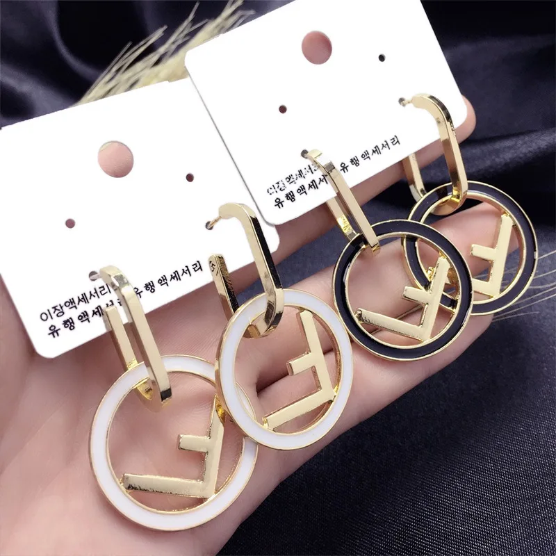 

Silver Needle Double Letter F Earrings for Women Geometric Enamel Round Studs Earrings Luxury Brand F Earings Italy Jewelry Z045