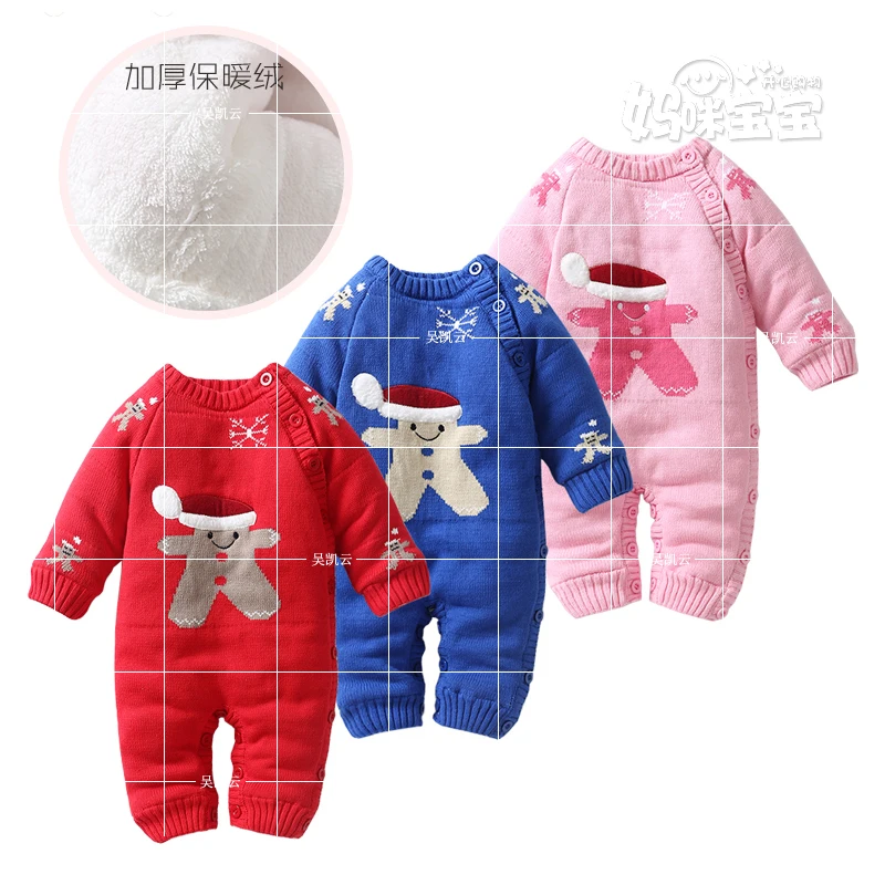 

2017 Autumn winter jumpsuit boy girl Knitted Sweater Christmas child baby romper thickening thermal romper baby cotton outerwear