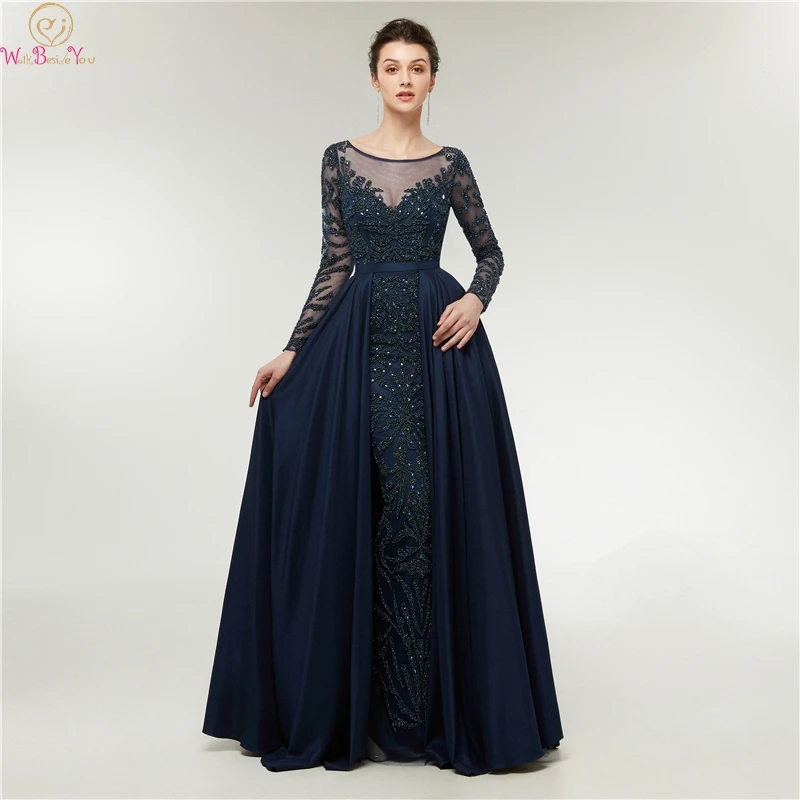 

2019 Long Sleeve Mermaid Evening Dresses Long Women O Neck Luxurious Beading robe de soiree Formal Party Gowns Walk Beside You