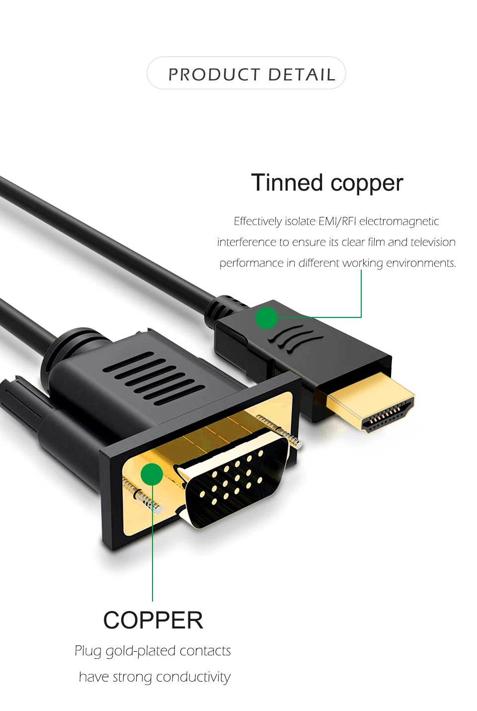 HDMI to VGA Adapter Cable Video VGA Connector Cables Male To Male for HD Player TV Projector Computer 15 pin Data cable 1 (9)