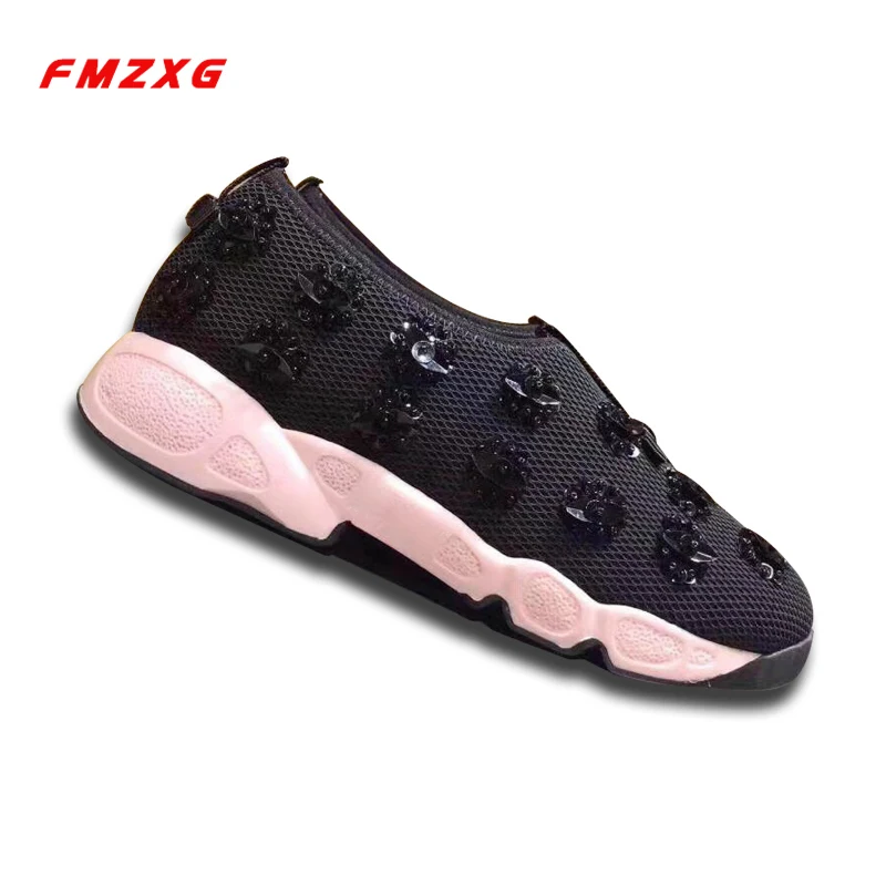 

Fashion String Bead Mesh Round Toe Sneakers Women Espadrilles Flats Casual Zapatillas Mujer Loafers Floral Spring Autumn Shoes