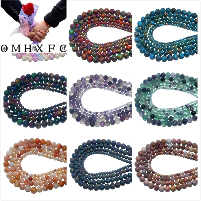 

OMH Wholesale 4 6 8 10 MM Stone Agates Crystal Jades Tiger Eye Volcanic rocks Beads Jewelry Making Diy Necklace Bracelet ZZ12
