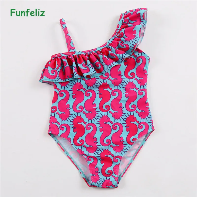 Funfeliz/купальный костюм для девочек От 2 до 12 лет с цветочным принтом Цельнокроеная
