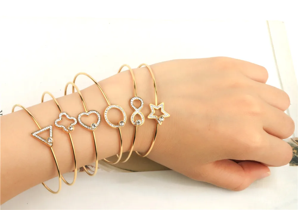 SHE WEIER Fashion Stainless Steel Bracelets & Bangles For WomenCuff Bangle Bracelet Infinity Clover Round Geometry Heart Star