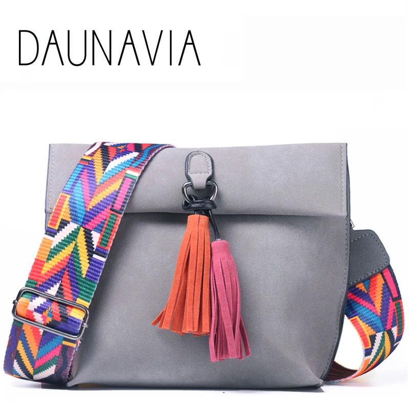 DAUNAVIA Women Leather bags Designer Tassel Crossbody Bag With Colorful