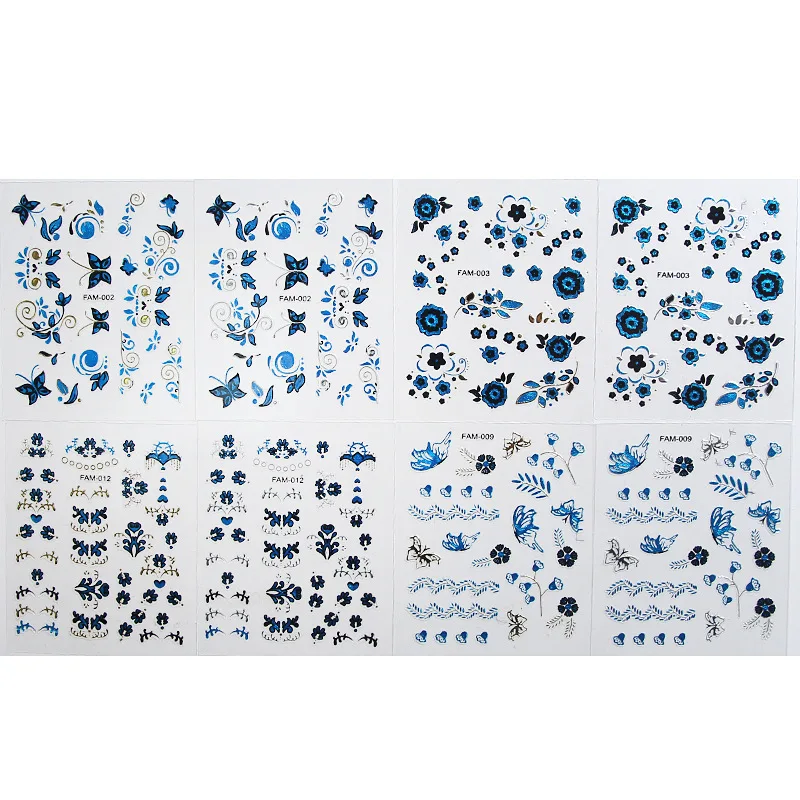 Случайные 2 листа 3D водяные наклейки для ногтей искусство наклейки синий цвет дизайн с бабочками и цветами на ногтях одуванчиков Наклейки Маникюр Z013