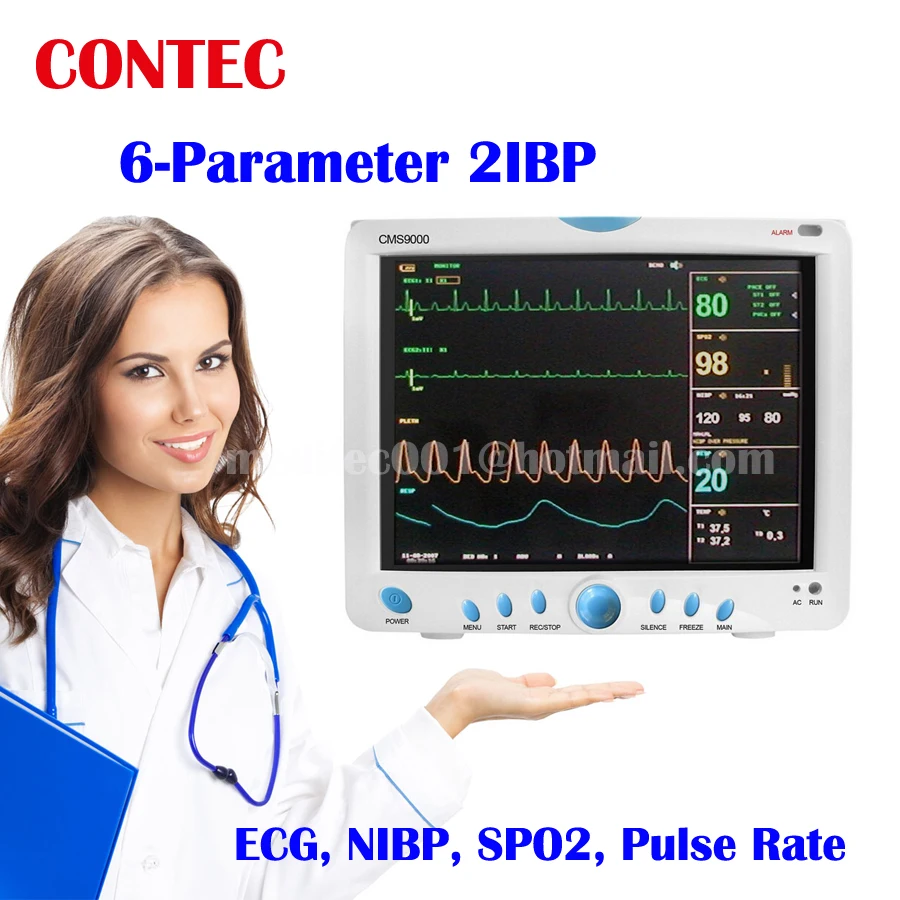 

wholesale price CMS9000 6-Parameter TEMP, PR, RESP, ECG, SPO2, NIBP Digital Medical ICU Patient Monitor equipos medicos CONTEC
