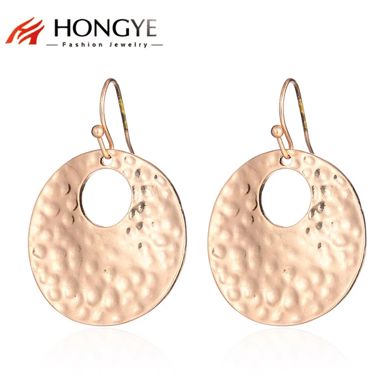 

HONGYE JEWELRY 2018 Metal Alloy Hammered Geometric Earrings Ethnic Bohemian Hollow Round Dangle Earring Drop Women Mulheres Gift