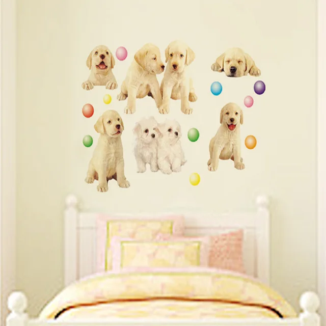 Cartoon Pet Dog Wall Stickers For Kids Rooms Home Decor 3D Art Decals