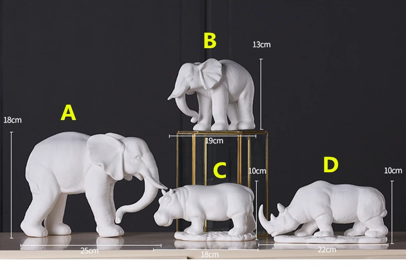 Современный простой слон и Бегемот и носорог белая керамическая статуя творчество украшение для дома с изображением животных Статуэтка Настольный дисплей скульптура 134