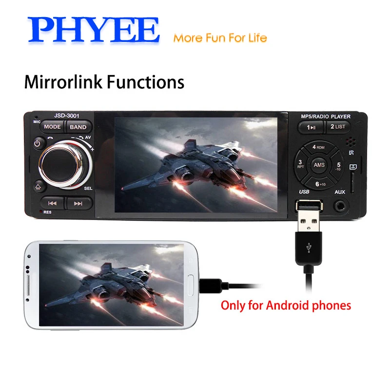 

1 Din Car Radio Mirror Link Stereo Bluetooth Autoradio Touch Screen HD Auto Video MP5 Player USB TF Aux ISO Head Unit JSD-3001