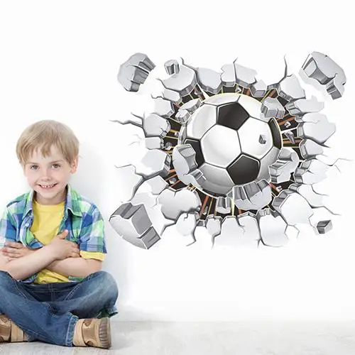 

Removable 3 D Football Cracked Wall Art Sticker Kid Boy Bedroom Decal Home Decor