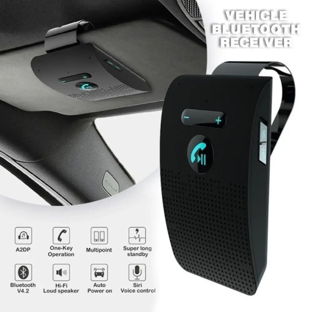 

Bluetooth Handsfree Car Kit 4.2 Sun Visor clip Wireless Audio Receiver Speakerphone Loud Speaker Music Player Dual Microphone