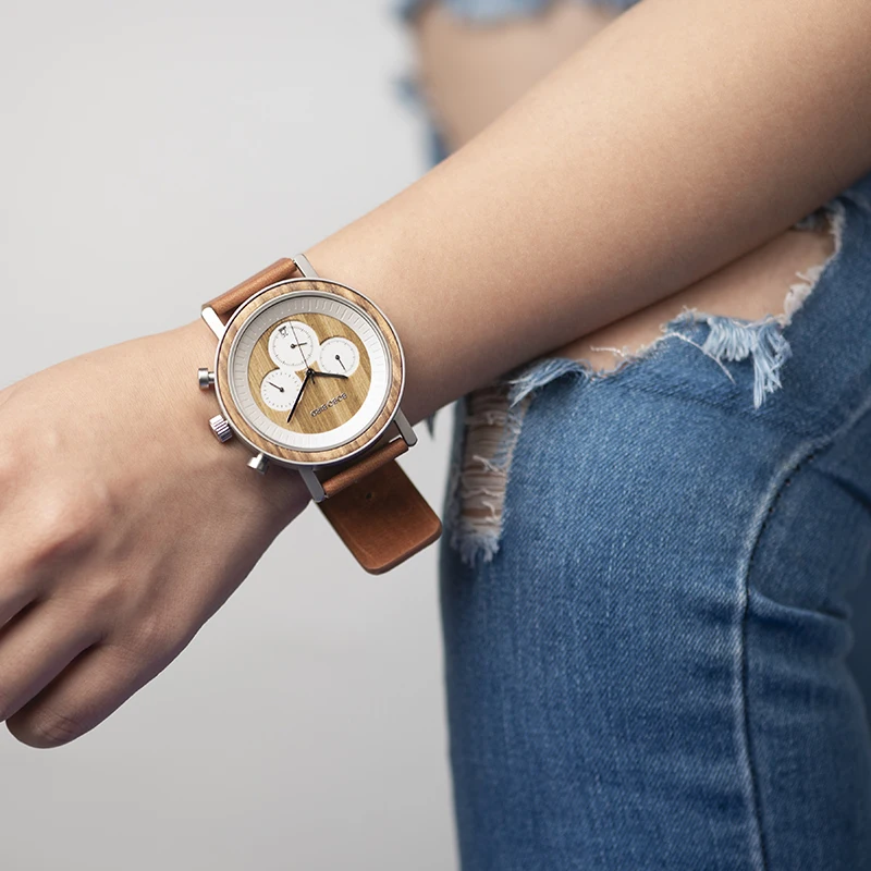 BOBO BIRD Chronograph Men Watches Stainless Steel Relogio Masculino Wooden Watch Women relojes para hombre in Wood Gift Box