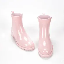 NOVA Plataforma Botas Senhoras Botas de Chuva de Borracha No Tornozelo Botas de Salto Baixo Mulheres Botas Tamanho 33 Deslizamento Em Apartamentos Sapatos Mulher à prova d’ água -39