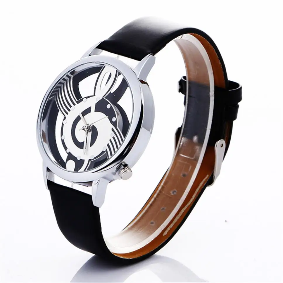 Стильный кожаный браслет с музыкальной нотой, женские наручные часы, простые повседневные женские часы-браслет с гравировкой