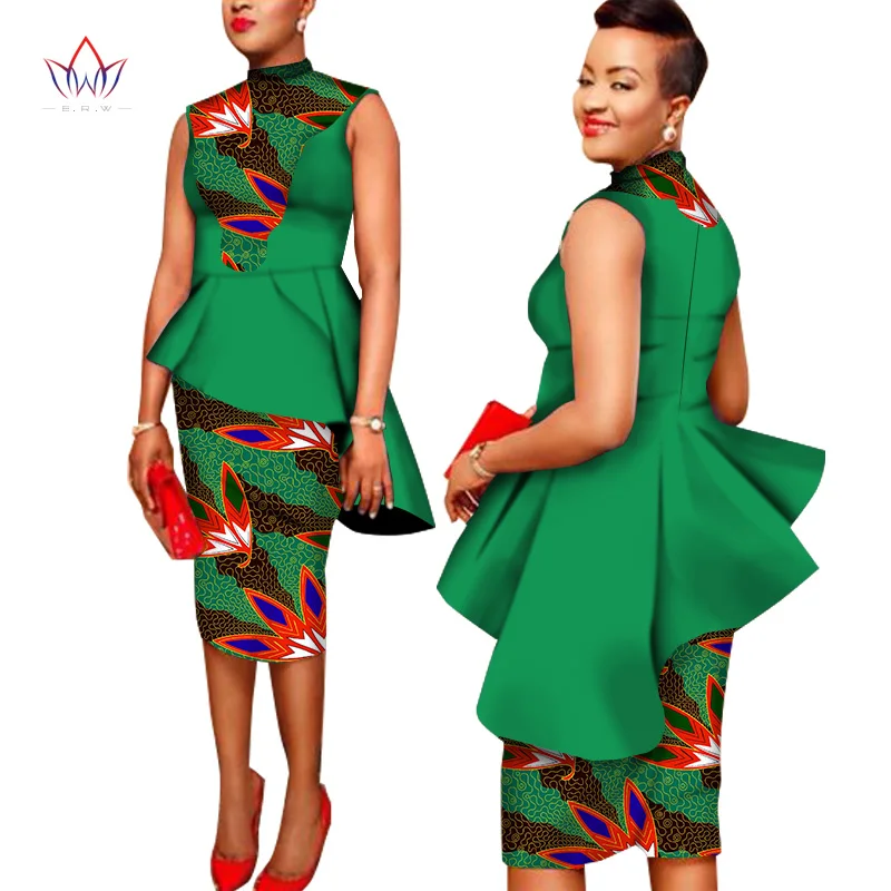 

Custom African Clothing 2 Pieces Set Print Wax Coat Top and Skirt Set Dashiki Set Suits Women Short Skirt Set 6XL BRW WY1366
