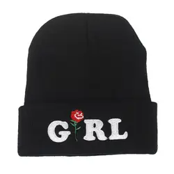 Женская шапка с розами, вязаная Лыжная вязаная фетровая шапка Harajuku, шапка бини шапка "хип-хоп" для девочек
