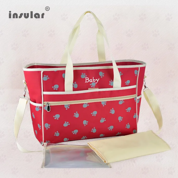 Инсулярная модная детская сумка для подгузников с рисунком лап, сумка для мам, водонепроницаемая мягкая большая емкость, подгузник для ухода - Цвет: Red