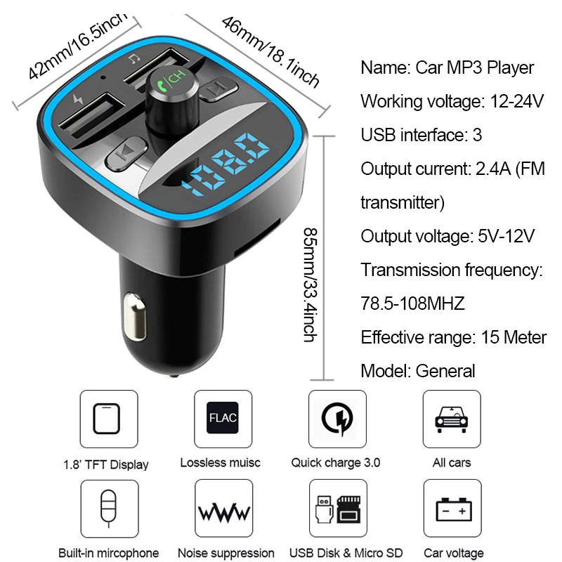 Автомобильный MP3-плеер, Bluetooth, многофункциональное автомобильное USB зарядное устройство, прикуриватель, разветвитель, авто аксессуары для зарядки мобильного телефона