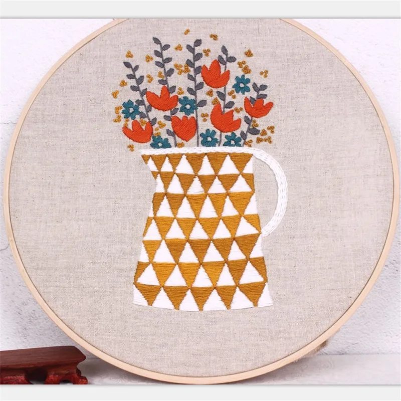 DIY Embroidery Kits,Vase Flower Embroidery Sets,Handmade Needlework