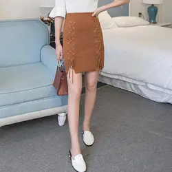 Новейший стиль Женская новейшая иностранная юбка посылка сплит-вязаный тонкий торговый однотонный хип-юбка юбки эластичные