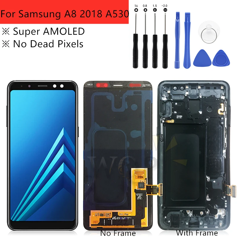 

AMOLED For Samsung Galaxy A8 2018 A530 LCD Display Touch Screen Panel Digitizer For Samsung A530F A530DS A530N lcd with frame