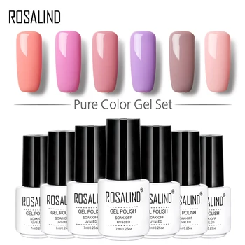 

ROSALIND 7ml Gel Nail Polish Kit Pure Color Series Set For Manicure UV LED Gel Varnish Design Nail Extension Base Top Nail Art