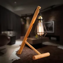 Креативная Ретро Настольная лампа для кафе-бара, Настольный светильник, индивидуальный стиль, железная клетка, деревянная декоративная настольная лампа, переменный ток 110-220 В