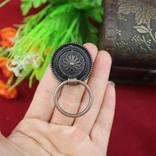 30mm Antique copper Diecast Daisy Ring Pull Kitchen Cabinet Knob And Drawer Pull,Jewelry cases wooden boxes drop ring handles