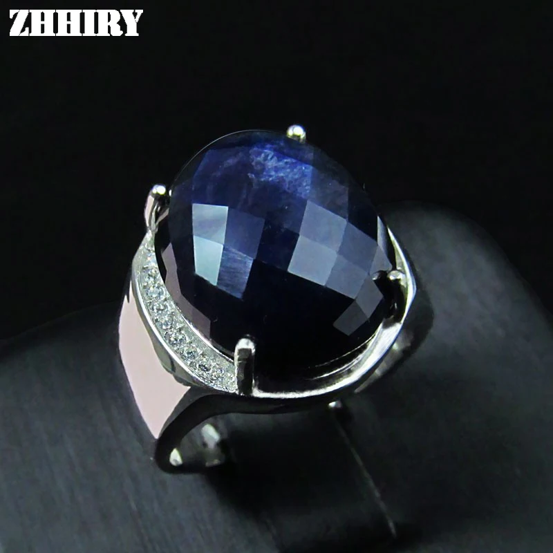 

Men ring Genuine Natural sapphire rings for man real 925 sterling silver precious gemstone plated gold black blue fine jewelry