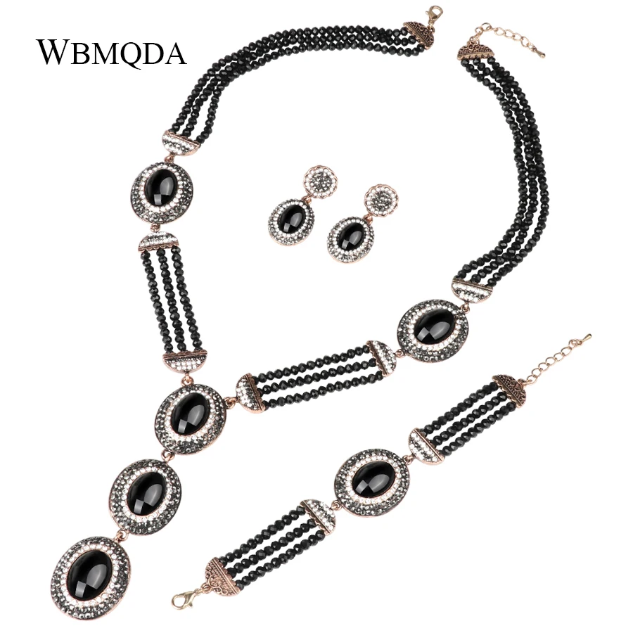 3 Pcs/lot Vintage Black Crystal Stone Beads Jewelry Sets Luxury African
