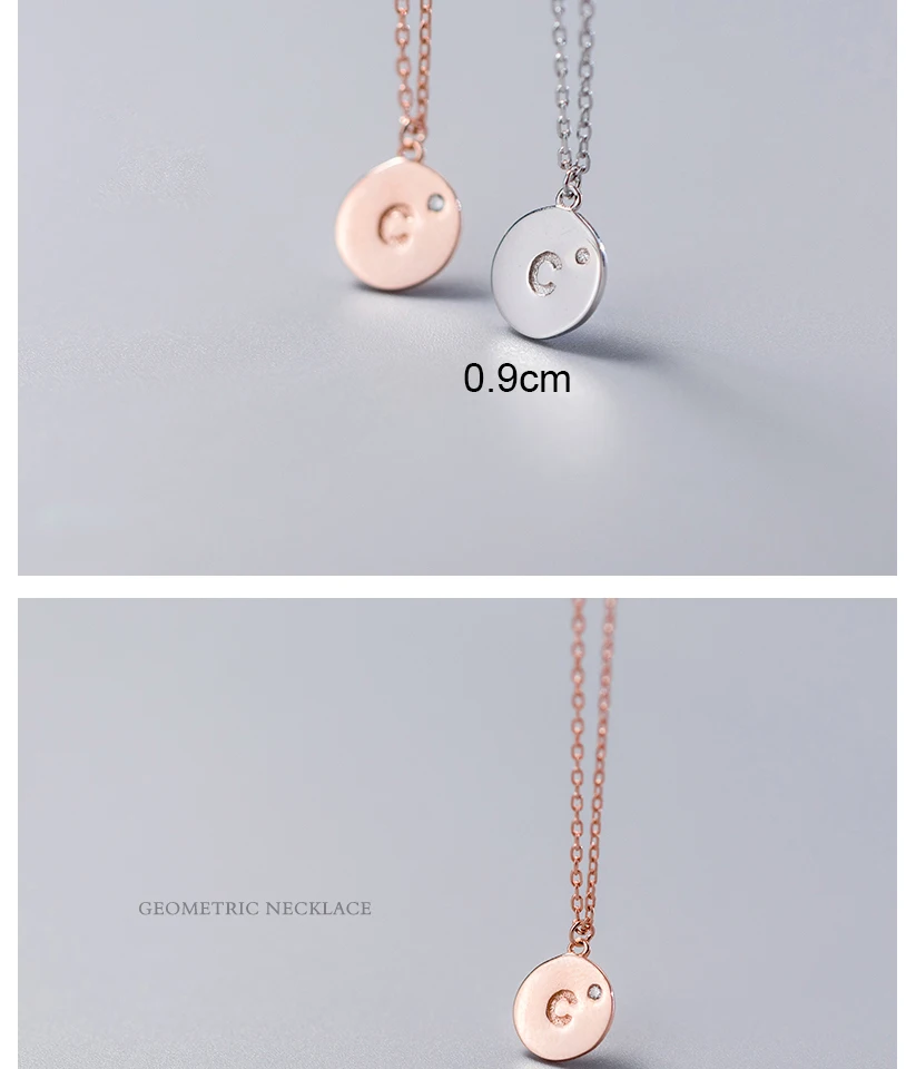 2018 Fashion 100% 925 Sterling Silver Jewelry Round Customize Letter Pendant Short Chain Necklace For Women Cute Gift Girls Lady (4)
