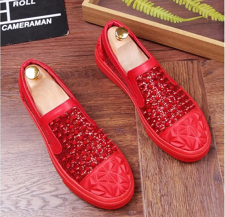 Г., Мужская блестящая обувь Новые мужские модные повседневные туфли на плоской подошве мужские дизайнерские модельные туфли мокасины с блестками Мужская обувь для вождения на платформе - Цвет: 163 red