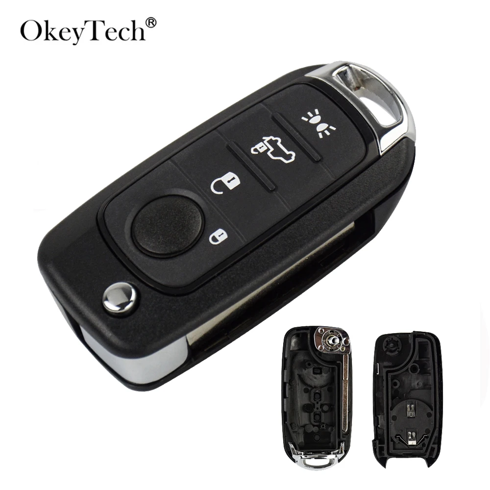 

OkeyTech New 4 Buttons Replacement Folding Flip Remote Car Key Shell Case FOB For Fiat 500X 500L Uncut Blank Blade Battery Clip