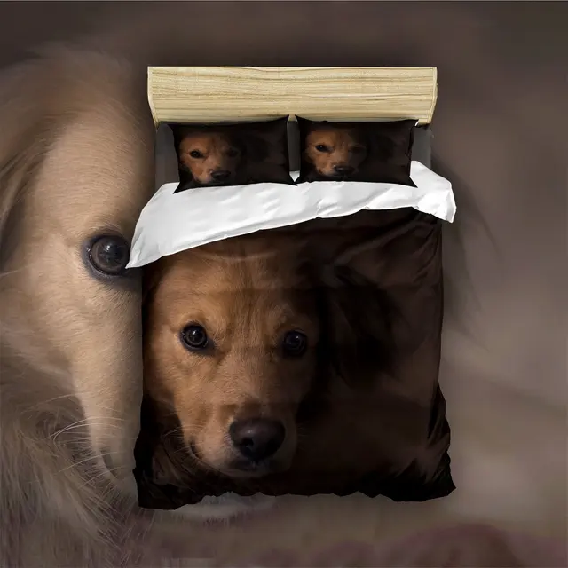 4 Piece Bed Sheets Set 3D Dog Print 1 Flat Sheet 1 Duvet Cover and 2