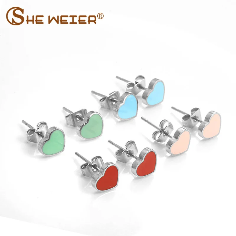SHE WEIER модная шпилька серьги в форме сердца brincos аксессуары ювелирные изделия из нержавеющей стали серьги для женщин Серебряные женские корейские